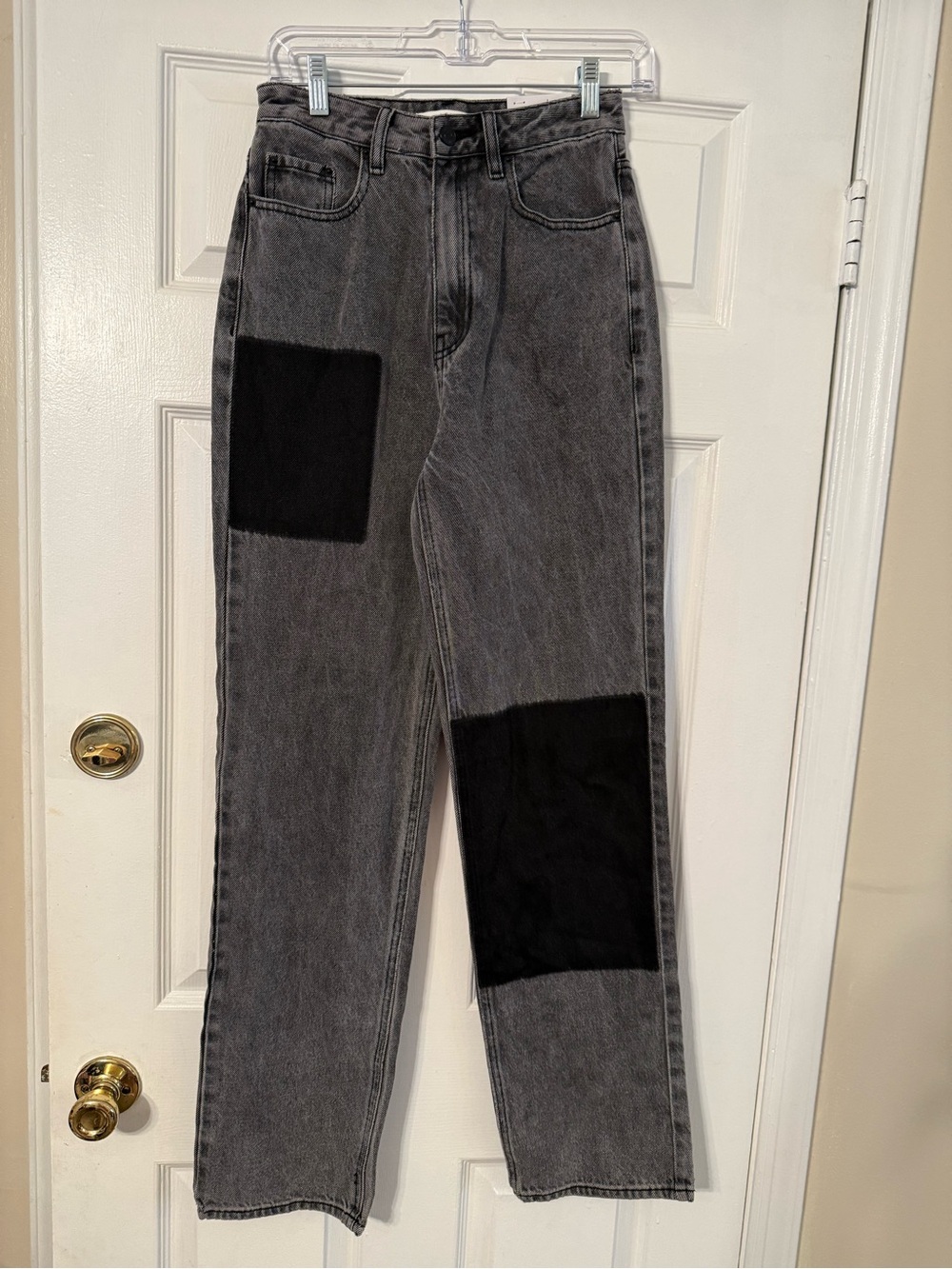 PacSun Gray Washed Boyfriend Jeans with Black Patch Detail